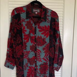 Johnny Was Red and Black Floral Shirt